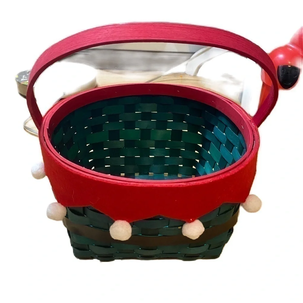 Elf Woven Basket NEW Christmas Home Decor Gift Wrap Green Belt Buckle Handle
